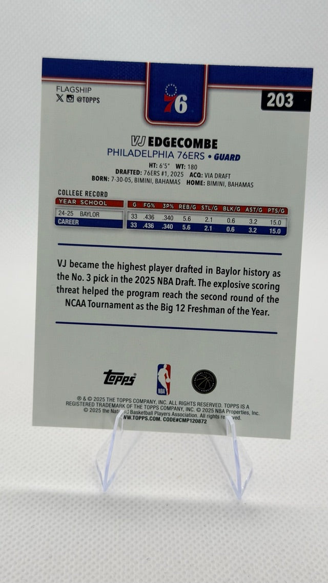 VJ Edgecombe 2025-26 Topps Flagship #203 (front);VJ Edgecombe 2025-26 Topps Flagship #203 (back)