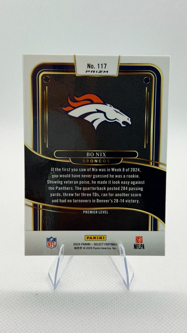 Bo Nix 2024 Panini Panini Select #117 (front);Bo Nix 2024 Panini Panini Select #117 (back)