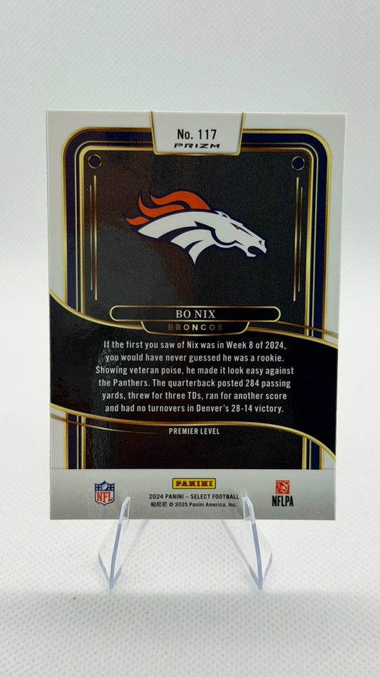 Bo Nix 2024 Panini Panini Select #117 (front);Bo Nix 2024 Panini Panini Select #117 (back)