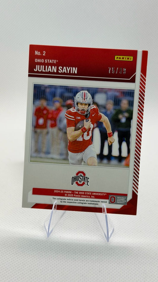 Julian Sayin 2025 Panini School Colors Lightning Spokes #2 (front);Julian Sayin 2025 Panini School Colors Lightning Spokes #2 (back)