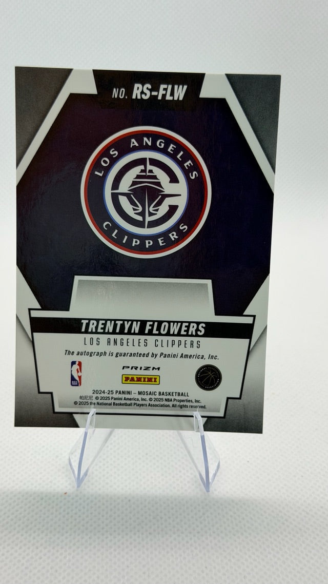 Trentyn Flowers 2024-25 Panini Rookie Scripts #RS-FLW (front);Trentyn Flowers 2024-25 Panini Rookie Scripts #RS-FLW (back)