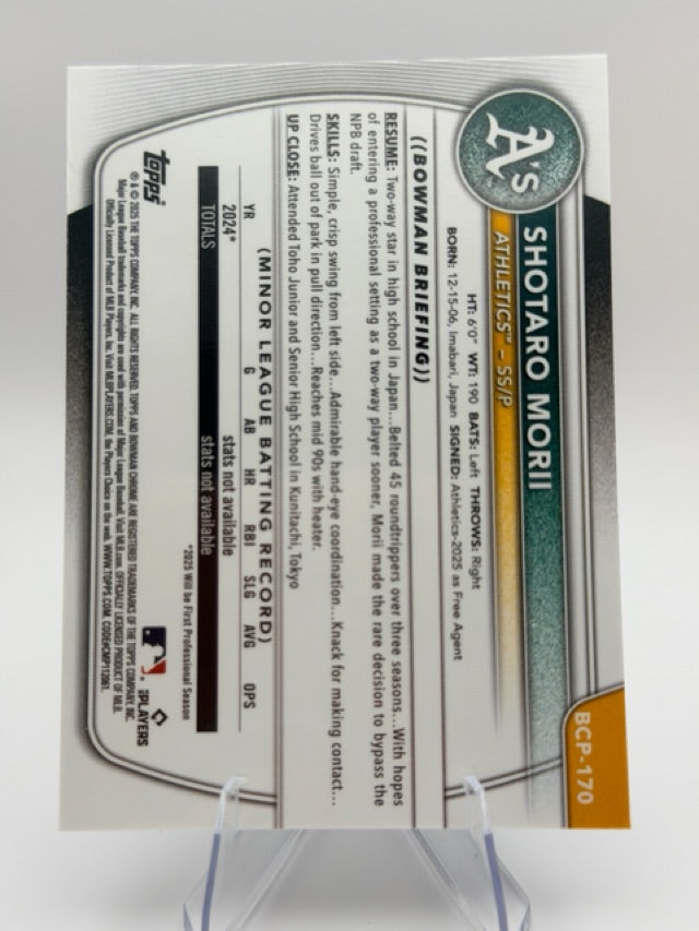 Shotaro Morii 2025 Bowman Prospects Laser #BCP-170 (front);Shotaro Morii 2025 Bowman Prospects Laser #BCP-170 (back)