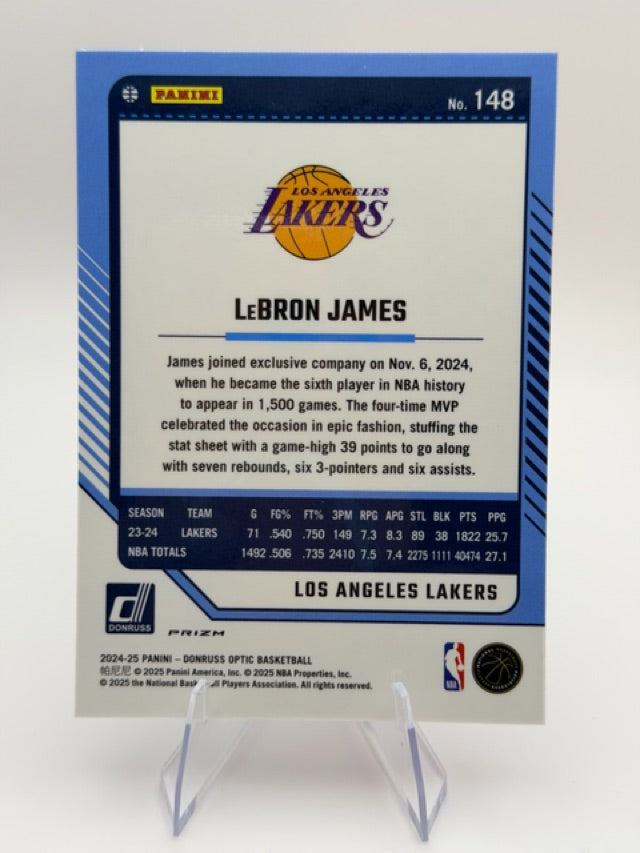 LeBron James 2024-25 Optic Donruss Optic #148 (front);LeBron James 2024-25 Optic Donruss Optic #148 (back)