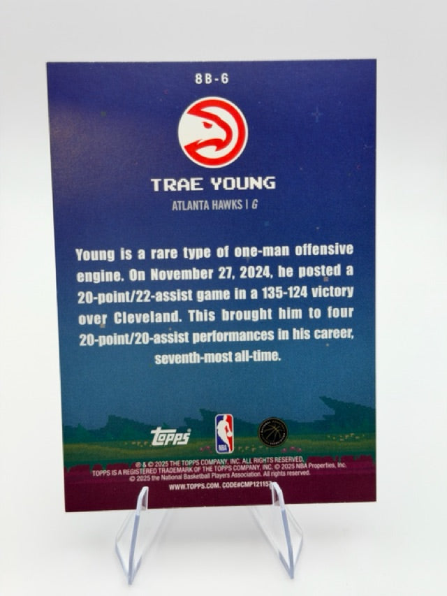 Trae Young 2025-26 Topps 8-Bit Ballers #8B-6 (front);Trae Young 2025-26 Topps 8-Bit Ballers #8B-6 (back)