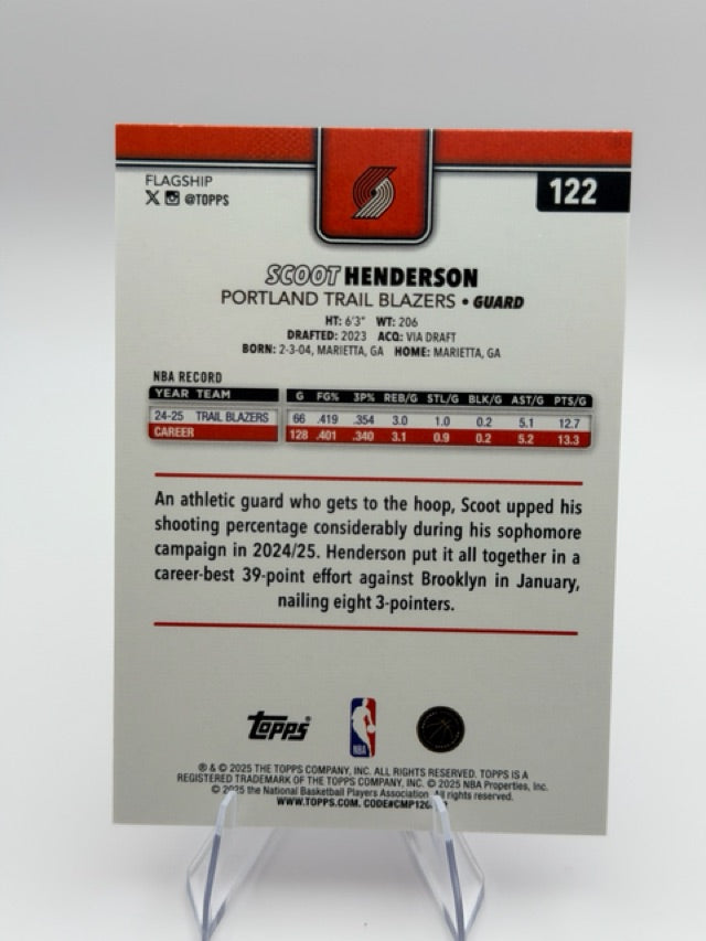 Scoot Henderson 2025-26 Topps Diamante Pink #122 (front);Scoot Henderson 2025-26 Topps Diamante Pink #122 (back)