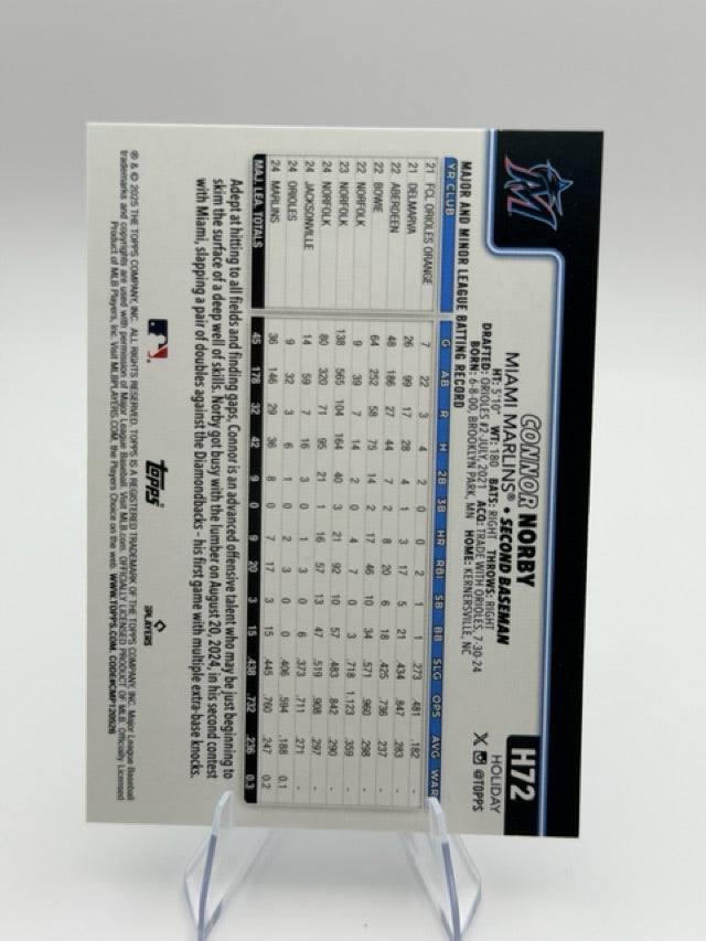 Connor Norby 2025 Topps Topps Holiday #H72 (front);Connor Norby 2025 Topps Topps Holiday #H72 (back)