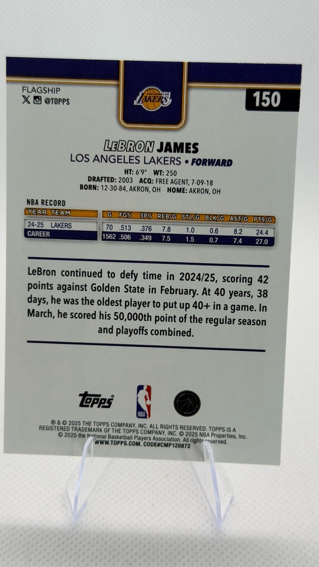 LeBron James 2025-26 Topps Flagship #150 (front);LeBron James 2025-26 Topps Flagship #150 (back)