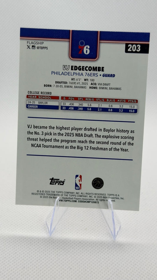 VJ Edgecombe 2025-26 Topps Flagship #203 (front);VJ Edgecombe 2025-26 Topps Flagship #203 (back)