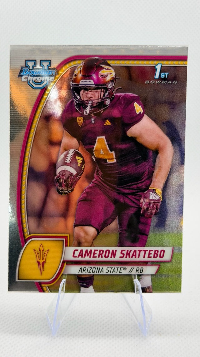 Cameron Skattebo 2024 Bowman Bowman University Chrome #37 (front);Cameron Skattebo 2024 Bowman Bowman University Chrome #37 (back)