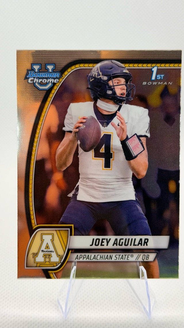 Joey Aguilar 2024 Bowman Bowman University Chrome #103 (front);Joey Aguilar 2024 Bowman Bowman University Chrome #103 (back)