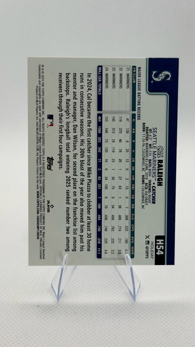 Cal Raleigh 2025 Topps Flagship ##H54 (front);Cal Raleigh 2025 Topps Flagship ##H54 (back)