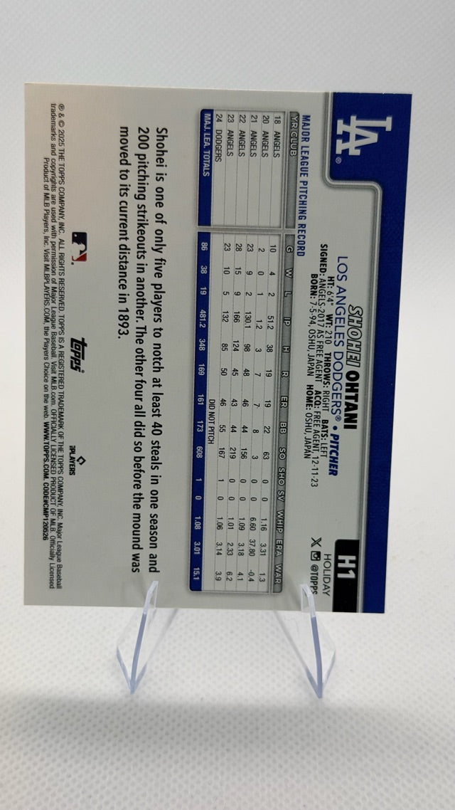 Shohei Ohtani 2025 Topps Topps Holiday #H1 (front);Shohei Ohtani 2025 Topps Topps Holiday #H1 (back)