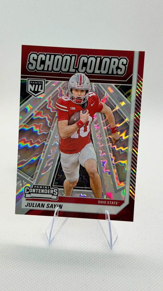 Julian Sayin 2025 Panini School Colors Lightning Spokes #2 (front);Julian Sayin 2025 Panini School Colors Lightning Spokes #2 (back)