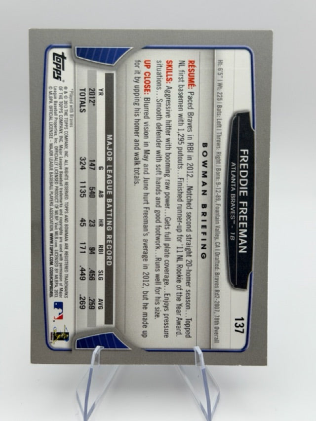 Freddie Freeman 2013 Bowman #137 (front);Freddie Freeman 2013 Bowman #137 (back)