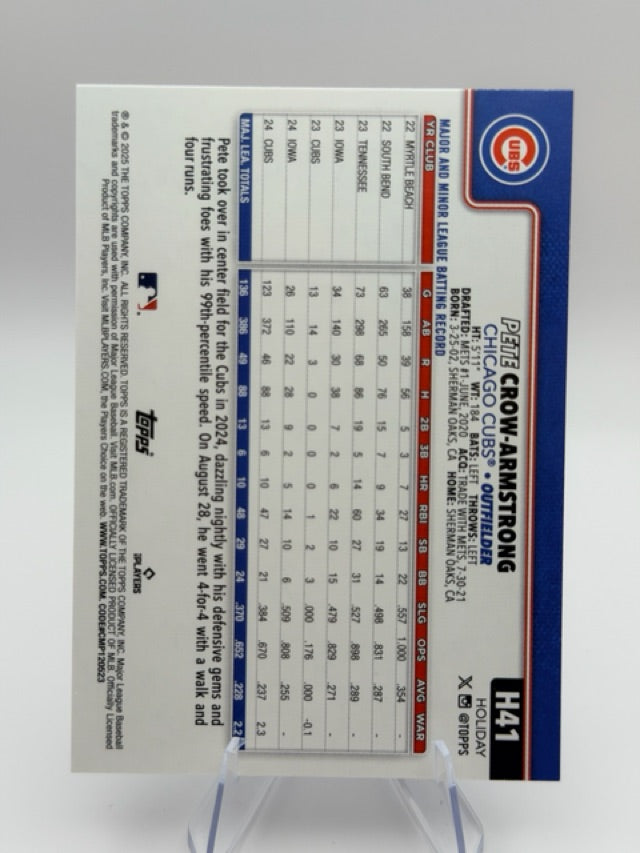 Pete Crow-Armstrong 2025 Topps Topps Holiday #H41b (front);Pete Crow-Armstrong 2025 Topps Topps Holiday #H41b (back)