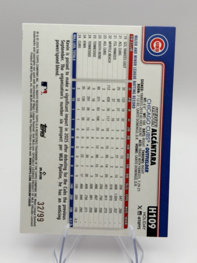 Kevin AlcÃ¡ntara 2025 Topps Topps Holiday #H109 (front);Kevin AlcÃ¡ntara 2025 Topps Topps Holiday #H109 (back)