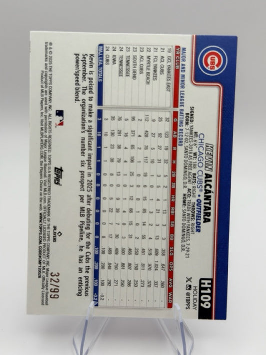 Kevin AlcÃ¡ntara 2025 Topps Topps Holiday #H109 (front);Kevin AlcÃ¡ntara 2025 Topps Topps Holiday #H109 (back)