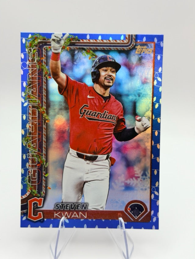 Steven Kwan 2025 Topps Topps Holiday #H143 (front);Steven Kwan 2025 Topps Topps Holiday #H143 (back)