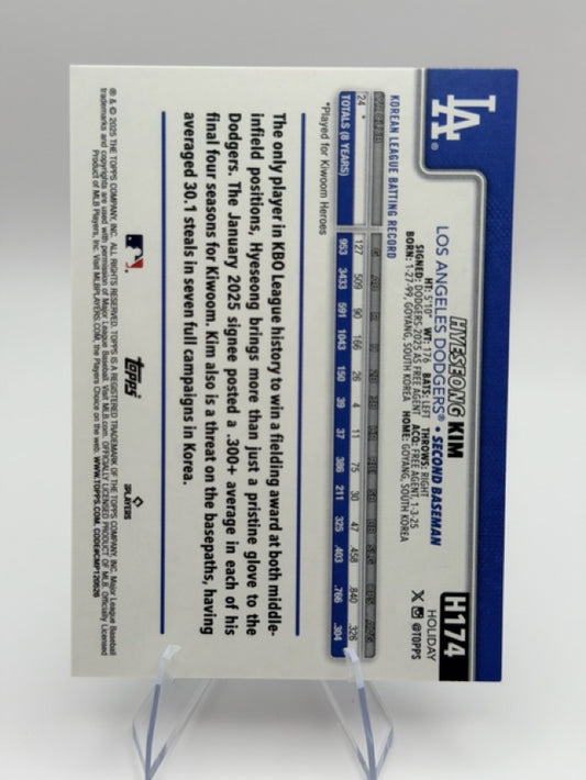 Hyeseong Kim 2025 Topps Topps Holiday #H174 (front);Hyeseong Kim 2025 Topps Topps Holiday #H174 (back)