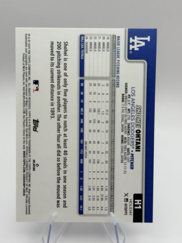 Shohei Ohtani 2025 Topps Topps Holiday #H1 (front);Shohei Ohtani 2025 Topps Topps Holiday #H1 (back)