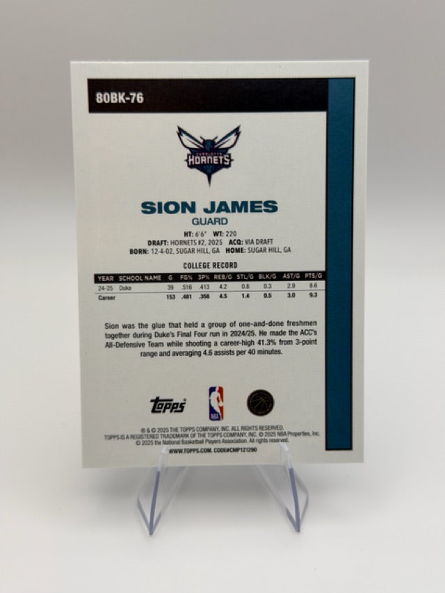 Sion James 2025-26 Topps 1980-81 Topps Basketball #80BK-76 (front);Sion James 2025-26 Topps 1980-81 Topps Basketball #80BK-76 (back)