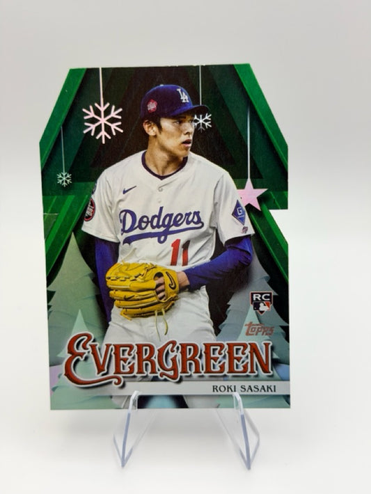 Roki Sasaki 2025 Topps Topps Holiday #E-1 (front);Roki Sasaki 2025 Topps Topps Holiday #E-1 (back)