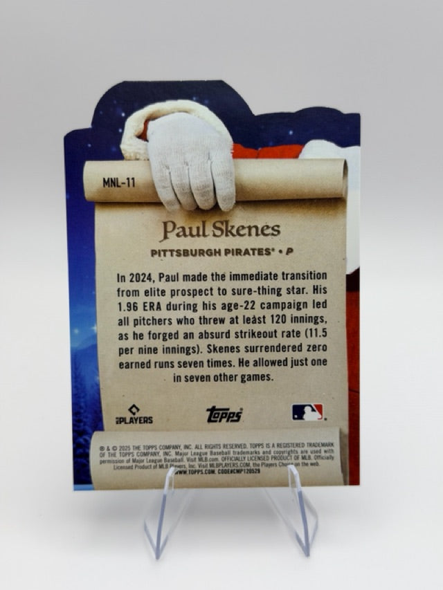Paul Skenes 2025 Topps Topps Holiday #MNL-11 (front);Paul Skenes 2025 Topps Topps Holiday #MNL-11 (back)