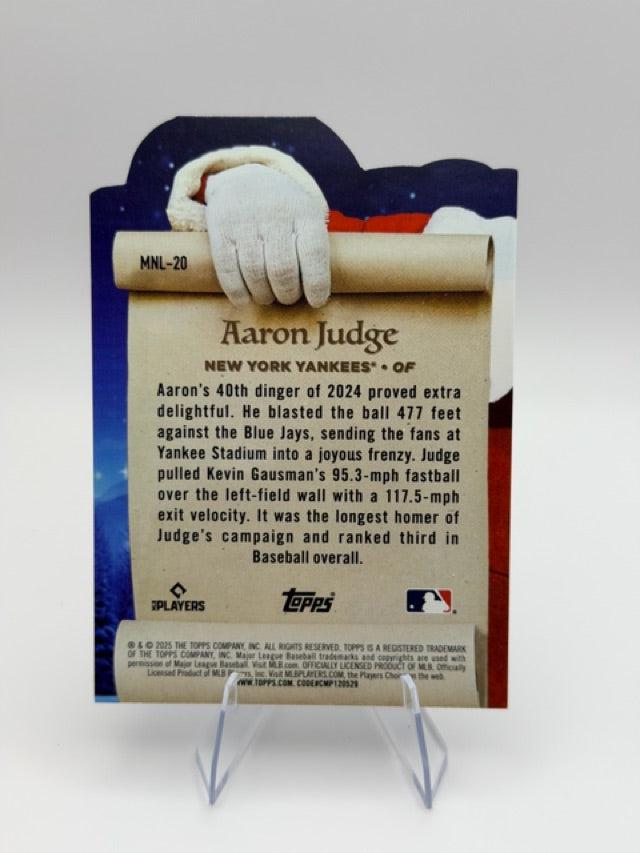 Aaron Judge 2025 Topps Topps Holiday #MNL-20 (front);Aaron Judge 2025 Topps Topps Holiday #MNL-20 (back)