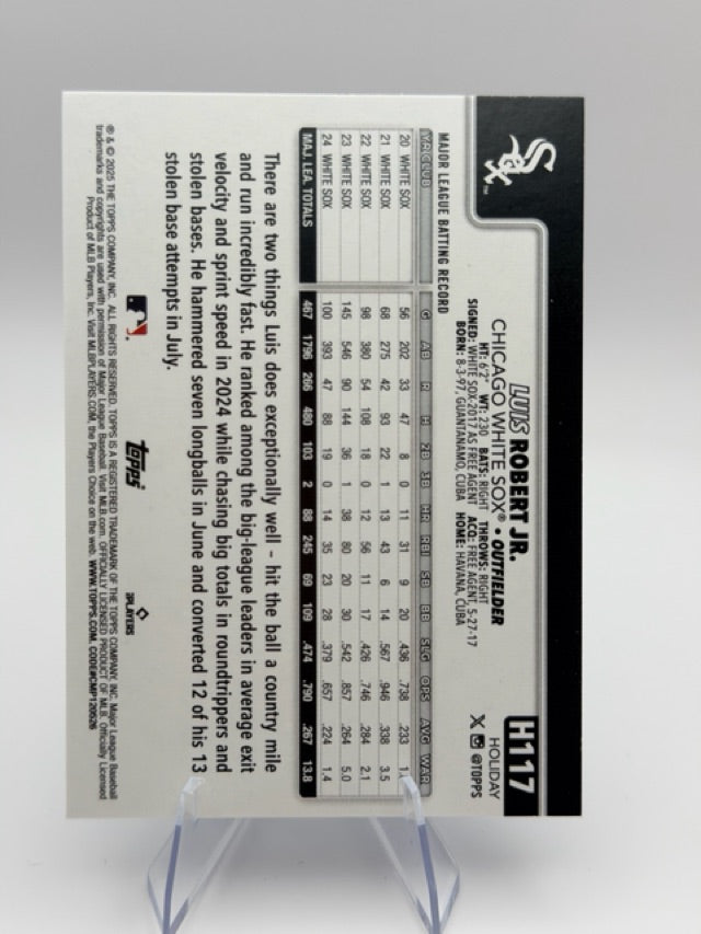 Luis Robert Jr. 2025 Topps Topps Holiday #H117 (front);Luis Robert Jr. 2025 Topps Topps Holiday #H117 (back)