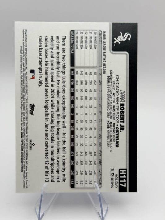 Luis Robert Jr. 2025 Topps Topps Holiday #H117 (front);Luis Robert Jr. 2025 Topps Topps Holiday #H117 (back)