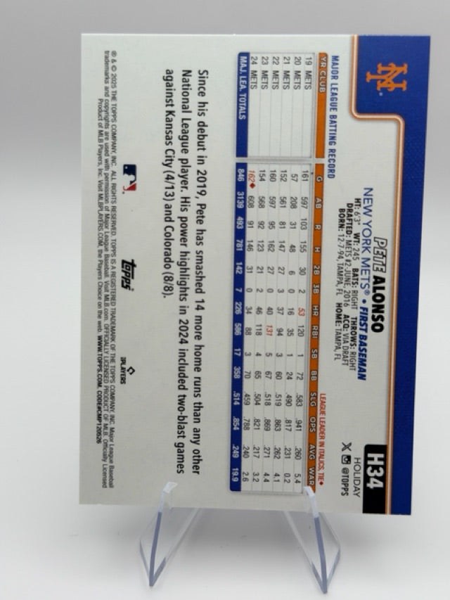 Pete Alonso 2025 Topps Topps Holiday #H34 (front);Pete Alonso 2025 Topps Topps Holiday #H34 (back)