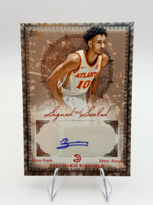 Zaccharie Risacher 2025-26 Topps Signed and Sealed #BSI-ZR (front);Zaccharie Risacher 2025-26 Topps Signed and Sealed #BSI-ZR (back)