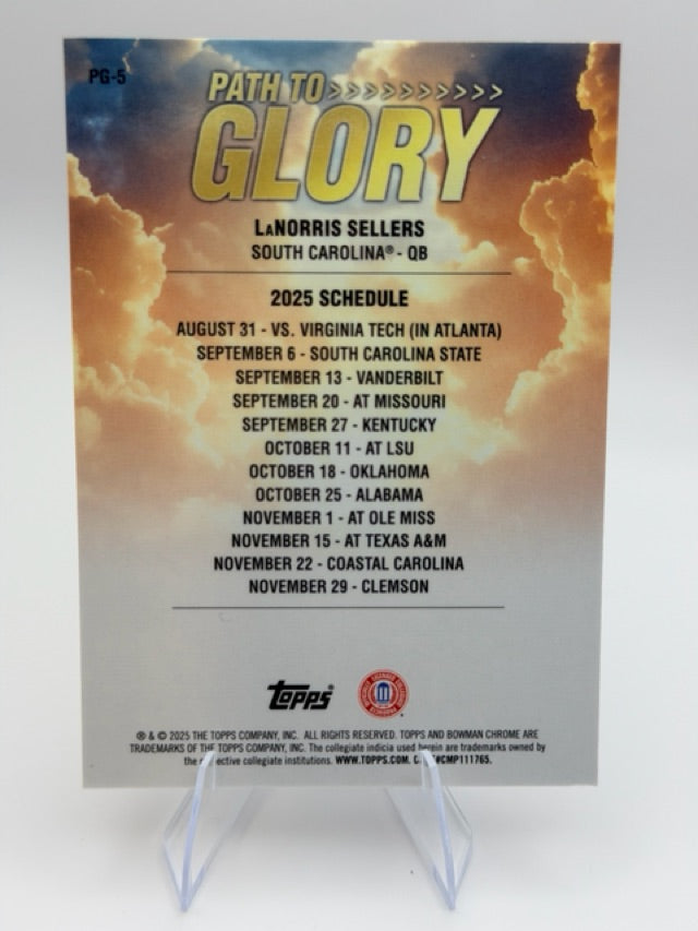 LaNorris Sellers 2025 Bowman Path to Glory #PG-5 (front);LaNorris Sellers 2025 Bowman Path to Glory #PG-5 (back)
