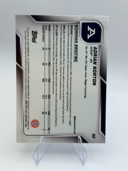 Adrian Norton 2025 Bowman Bowman University Chrome #88 (front);Adrian Norton 2025 Bowman Bowman University Chrome #88 (back)