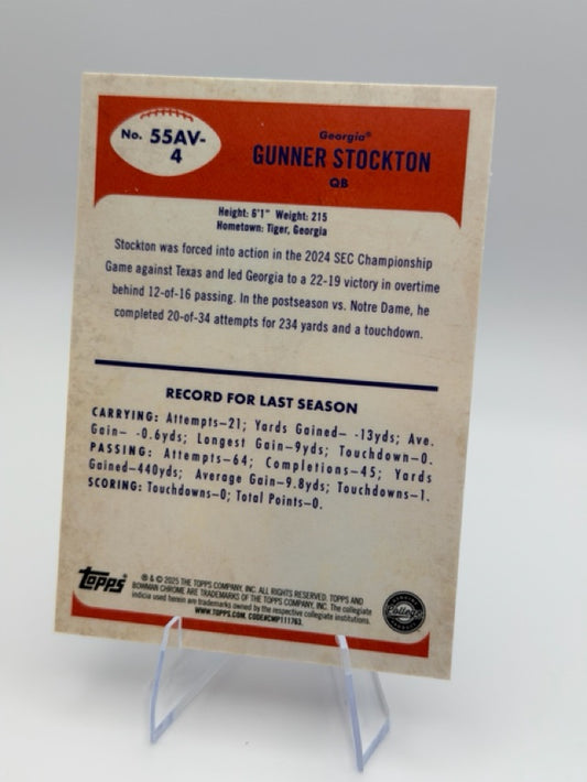 Gunner Stockton 2025 Bowman 1955 Bowman Football #55AV-4 (front);Gunner Stockton 2025 Bowman 1955 Bowman Football #55AV-4 (back)