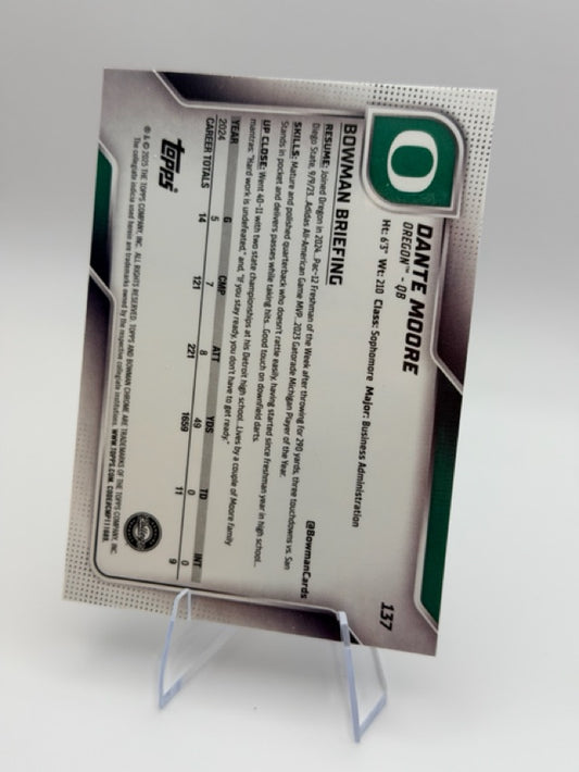 Dante Moore 2025 Bowman Bowman University Chrome #137 (front);Dante Moore 2025 Bowman Bowman University Chrome #137 (back)