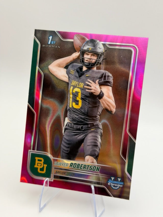 Sawyer Robertson 2025 Bowman Bowman University Chrome #33 (front);Sawyer Robertson 2025 Bowman Bowman University Chrome #33 (back)