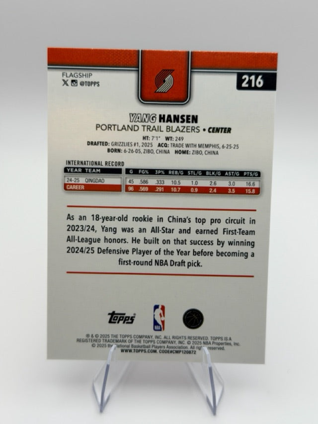 Yang Hansen 2025-26 Topps Diamante #216 (front);Yang Hansen 2025-26 Topps Diamante #216 (back)
