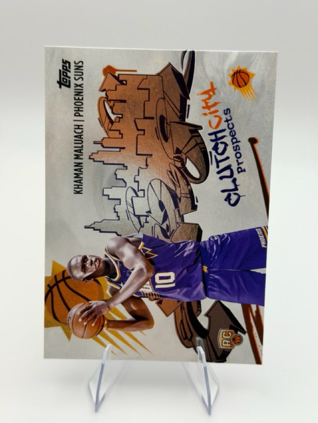 Khaman Maluach 2025-26 Topps Clutch City Prospects #CC-10 (front);Khaman Maluach 2025-26 Topps Clutch City Prospects #CC-10 (back)