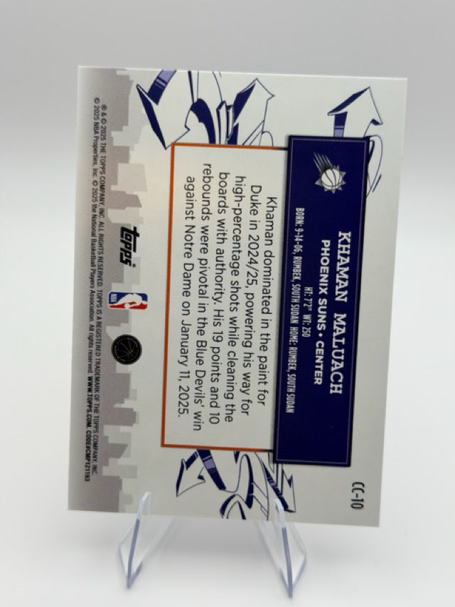 Khaman Maluach 2025-26 Topps Clutch City Prospects #CC-10 (front);Khaman Maluach 2025-26 Topps Clutch City Prospects #CC-10 (back)