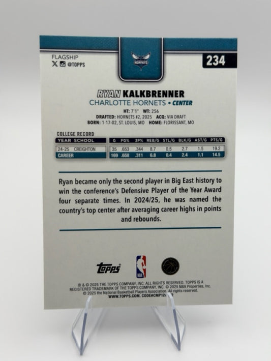 Ryan Kalkbrenner 2025-26 Topps Flagship #234 (front);Ryan Kalkbrenner 2025-26 Topps Flagship #234 (back)