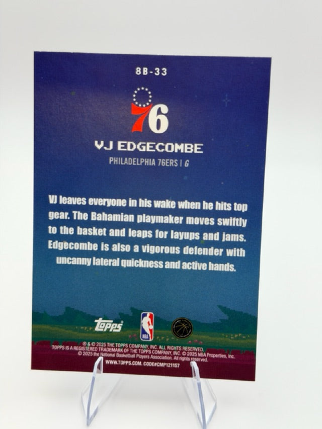 VJ Edgecombe 2025-26 Topps 8-Bit Ballers #8B-33 (front);VJ Edgecombe 2025-26 Topps 8-Bit Ballers #8B-33 (back)