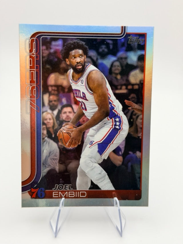Joel Embiid 2025-26 Topps Flagship #22 (front);Joel Embiid 2025-26 Topps Flagship #22 (back)