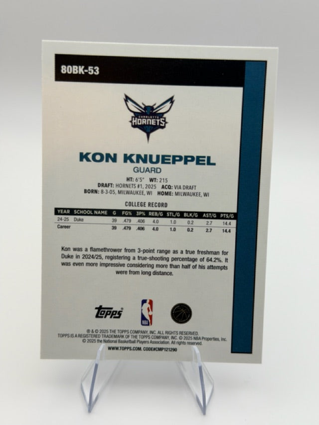 Kon Knueppel 2025-26 Topps 1980-81 Topps Basketball #80BK-53 (front);Kon Knueppel 2025-26 Topps 1980-81 Topps Basketball #80BK-53 (back)