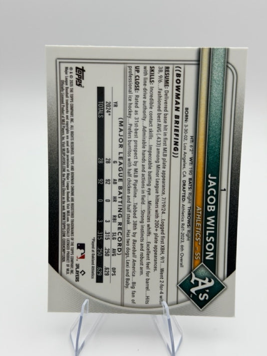 Jacob Wilson 2025 Bowman Bowman Chrome #1 (front);Jacob Wilson 2025 Bowman Bowman Chrome #1 (back)