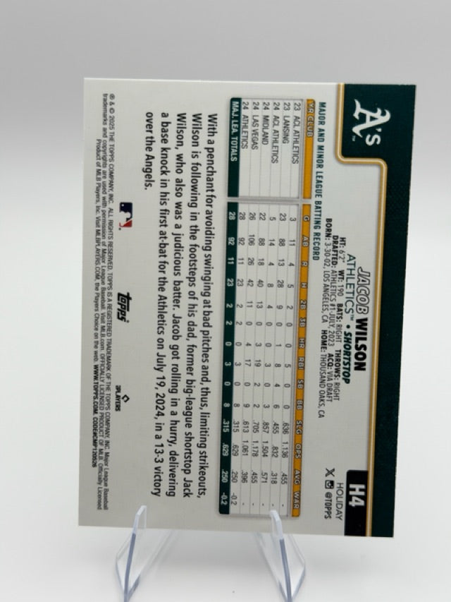 Jacob Wilson 2025 Topps Topps Holiday #H4 (front);Jacob Wilson 2025 Topps Topps Holiday #H4 (back)