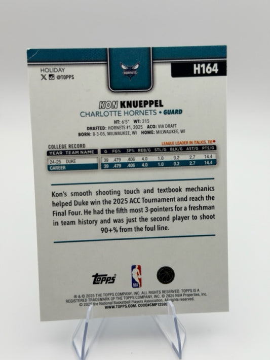 Kon Knueppel 2025-26 Topps Topps Holiday #H164 (front);Kon Knueppel 2025-26 Topps Topps Holiday #H164 (back)