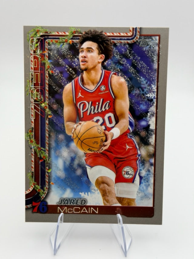 Jared McCain 2025-26 Topps Topps Holiday #H20 (front);Jared McCain 2025-26 Topps Topps Holiday #H20 (back)