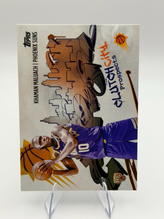 Khaman Maluach 2025-26 Topps Clutch City Prospects #CC-10 (front);Khaman Maluach 2025-26 Topps Clutch City Prospects #CC-10 (back)