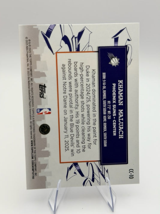 Khaman Maluach 2025-26 Topps Clutch City Prospects #CC-10 (front);Khaman Maluach 2025-26 Topps Clutch City Prospects #CC-10 (back)